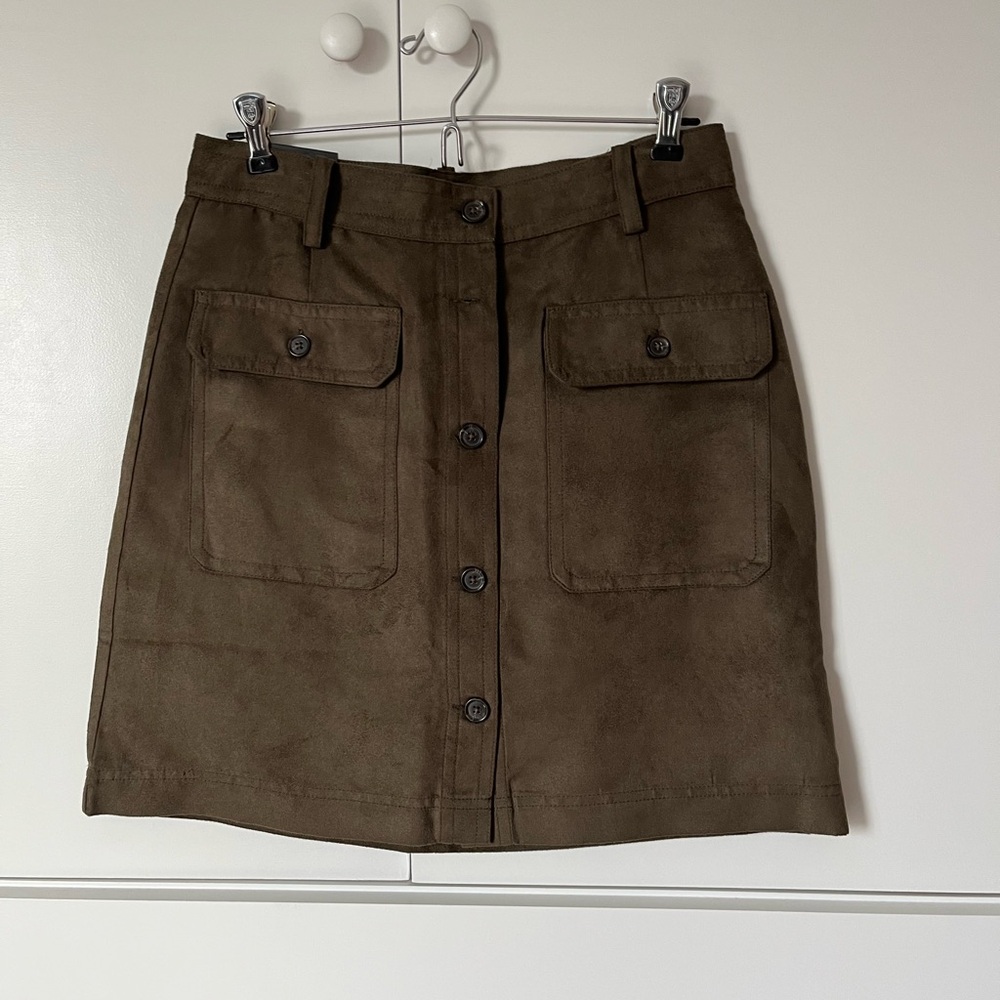 Banana Republic Dark Olive Button-Front Mini Skirt